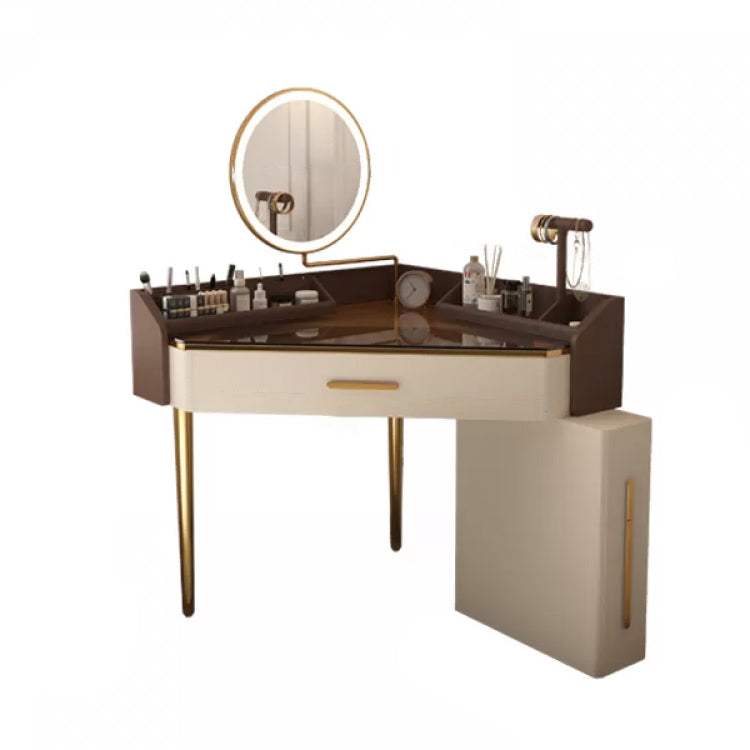 Mid-Century Modern Makeup Vanity Desk Dressing Table Stool Set with Drawer