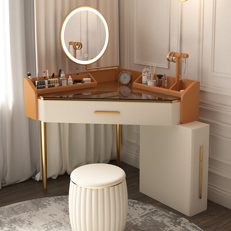 Mid-Century Modern Makeup Vanity Desk Dressing Table Stool Set with Drawer
