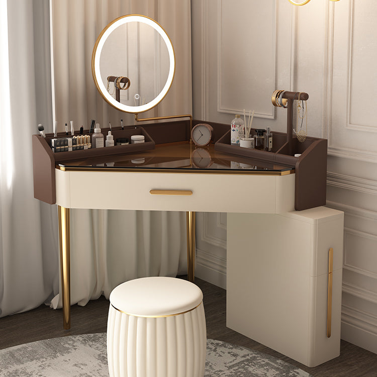 Mid-Century Modern Makeup Vanity Desk Dressing Table Stool Set with Drawer