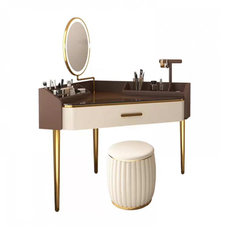 Mid-Century Modern Makeup Vanity Desk Dressing Table Stool Set with Drawer