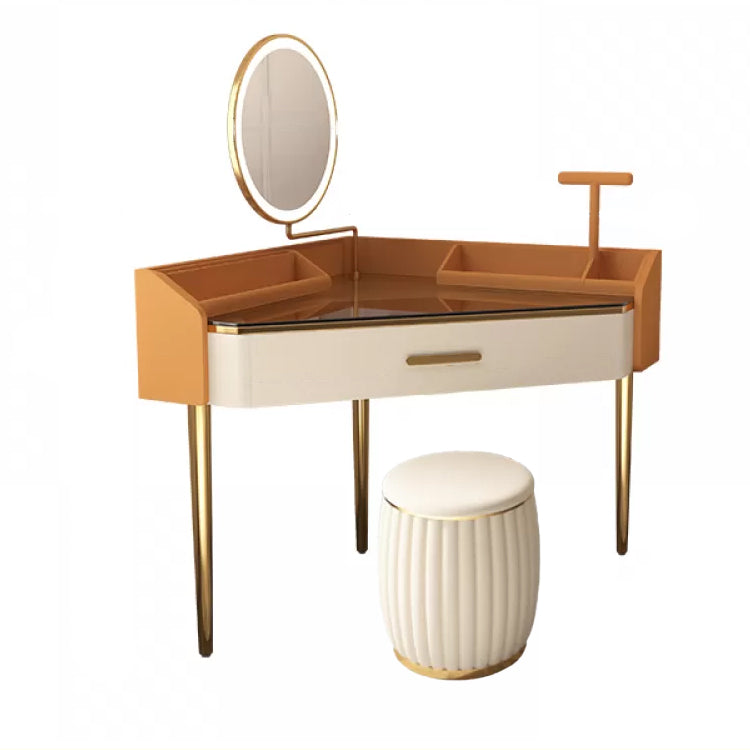 Mid-Century Modern Makeup Vanity Desk Dressing Table Stool Set with Drawer