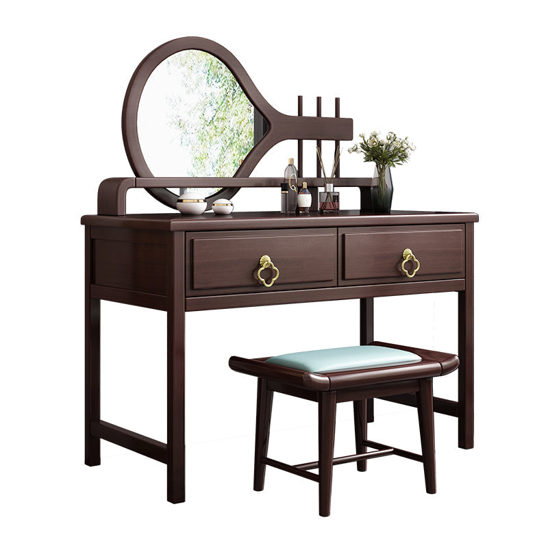 Traditional Style Solid Wood with Drawers Dark Coffee Dressing Table