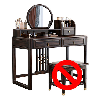 Solid Wood Vanity Set with Stool Set Brown Dresser with 3-Drawer and Mirror