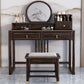 Solid Wood Vanity Set with Stool Set Brown Dresser with 3-Drawer and Mirror