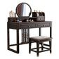 Solid Wood Vanity Set with Stool Set Brown Dresser with 3-Drawer and Mirror