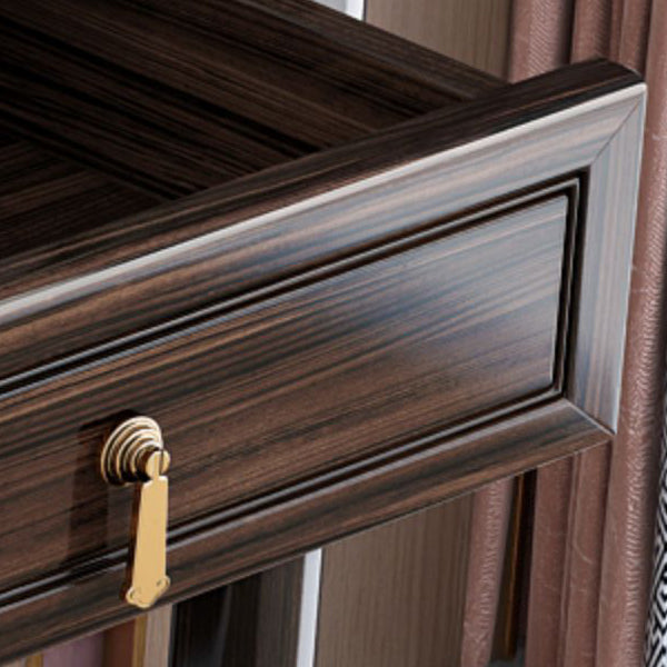 Solid Wood Vanity Set with Stool Set Brown Dresser with 3-Drawer and Mirror