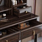 Solid Wood Vanity Set with Stool Set Brown Dresser with 3-Drawer and Mirror