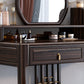 Solid Wood Vanity Set with Stool Set Brown Dresser with 3-Drawer and Mirror