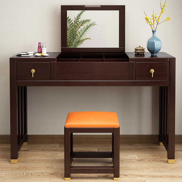 Traditions Rubberwood Vanity Set with Mirror 15.75"" Wide Brown Vanity Clearhalo 'Bedroom Furniture' 'furn' 'furn_makeup_vanities' 'Furniture' 'Makeup Vanities' 'makeup_vanities' 7186374