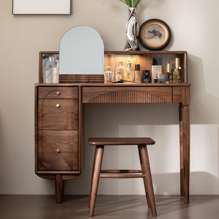 Scandinavian Vanity Makeup Table Set Wolnut Dressing Table Stool Set Clearhalo 'Bedroom Furniture' 'furn' 'furn_makeup_vanities' 'Furniture' 'Makeup Vanities' 'makeup_vanities' 7186422