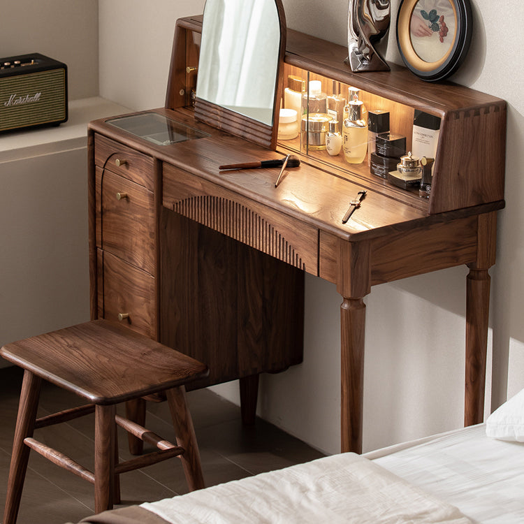 Scandinavian Vanity Makeup Table Set Wolnut Dressing Table Stool Set Clearhalo 'Bedroom Furniture' 'furn' 'furn_makeup_vanities' 'Furniture' 'Makeup Vanities' 'makeup_vanities' 7186424