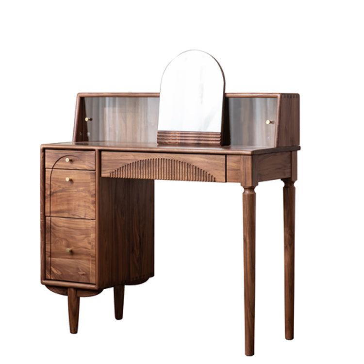 Scandinavian Vanity Makeup Table Set Wolnut Dressing Table Stool Set Makeup Vanity Clearhalo 'Bedroom Furniture' 'furn' 'furn_makeup_vanities' 'Furniture' 'Makeup Vanities' 'makeup_vanities' 7186425
