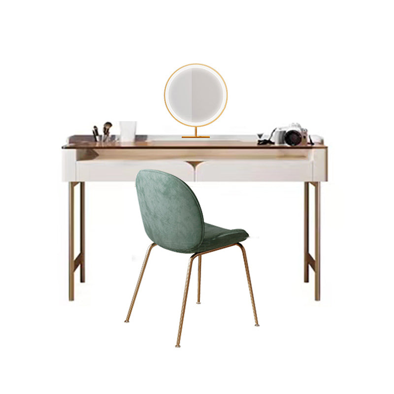 Glass Top Makeup Vanity Desk Storage Box Makeup Vanity Set with Drawer Makeup Vanity & Mirror & Stools 39.4"L x 16.5"W x 30.3"H Cabinet Not Included Clearhalo 'Bedroom Furniture' 'furn' 'furn_makeup_vanities' 'Furniture' 'Makeup Vanities' 'makeup_vanities' 7186818