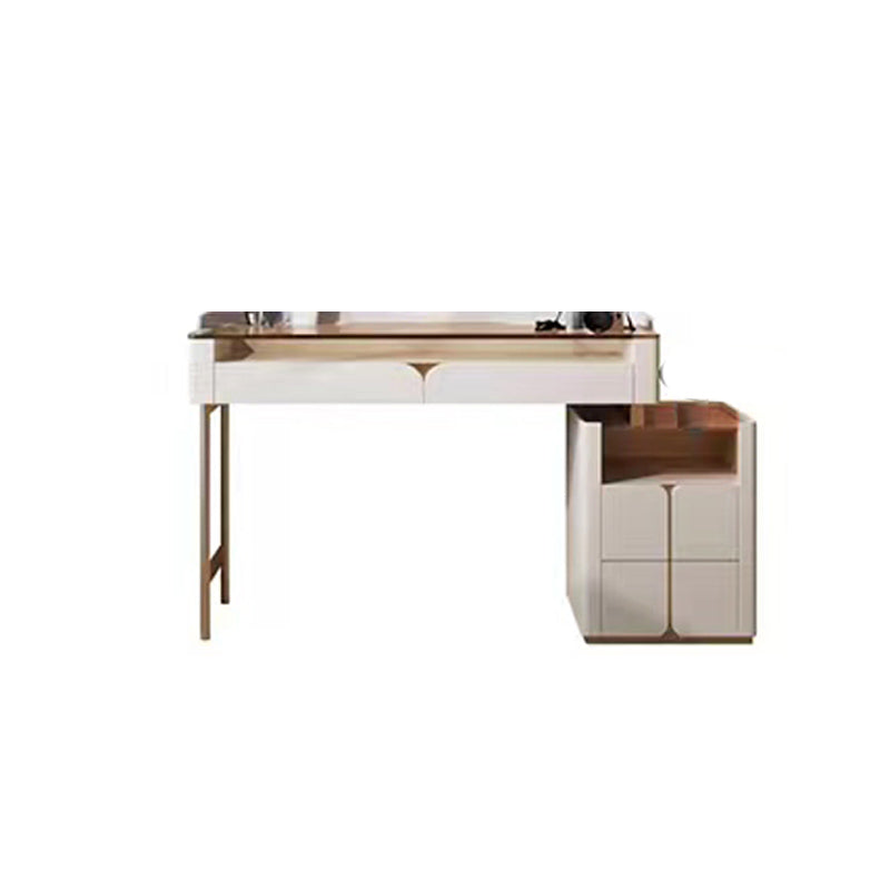 Glass Top Makeup Vanity Desk Storage Box Makeup Vanity Set with Drawer Makeup Vanity 31.5"L x 16.5"W x 30.3"H Cabinet Included Clearhalo 'Bedroom Furniture' 'furn' 'furn_makeup_vanities' 'Furniture' 'Makeup Vanities' 'makeup_vanities' 7186820