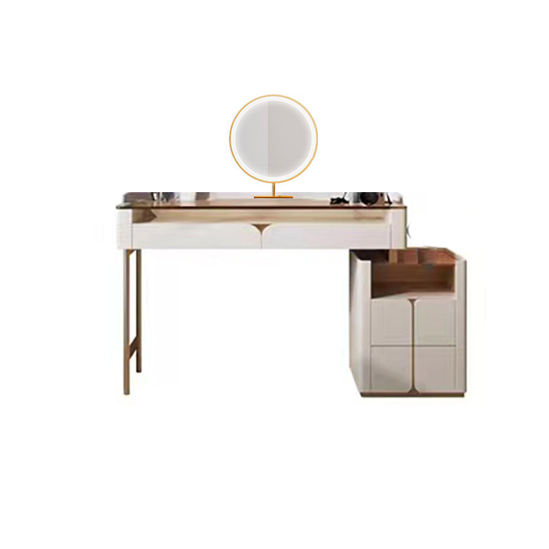 Glass Top Makeup Vanity Desk Storage Box Makeup Vanity Set with Drawer Makeup Vanity & Mirror 31.5"L x 16.5"W x 30.3"H Cabinet Included Clearhalo 'Bedroom Furniture' 'furn' 'furn_makeup_vanities' 'Furniture' 'Makeup Vanities' 'makeup_vanities' 7186825