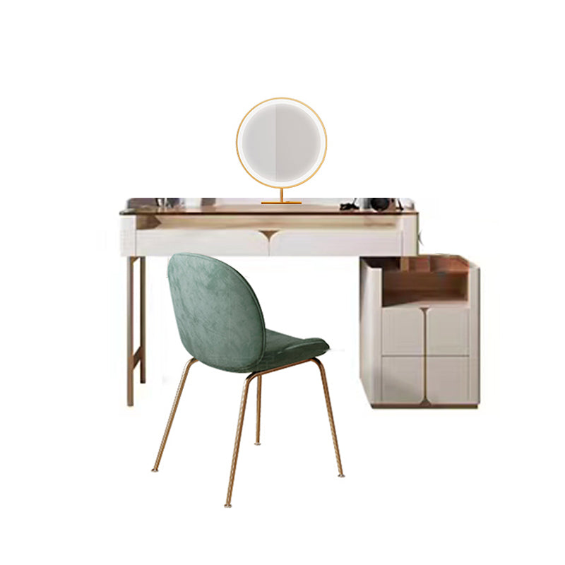 Glass Top Makeup Vanity Desk Storage Box Makeup Vanity Set with Drawer Makeup Vanity & Mirror & Stools 31.5"L x 16.5"W x 30.3"H Cabinet Included Clearhalo 'Bedroom Furniture' 'furn' 'furn_makeup_vanities' 'Furniture' 'Makeup Vanities' 'makeup_vanities' 7186826