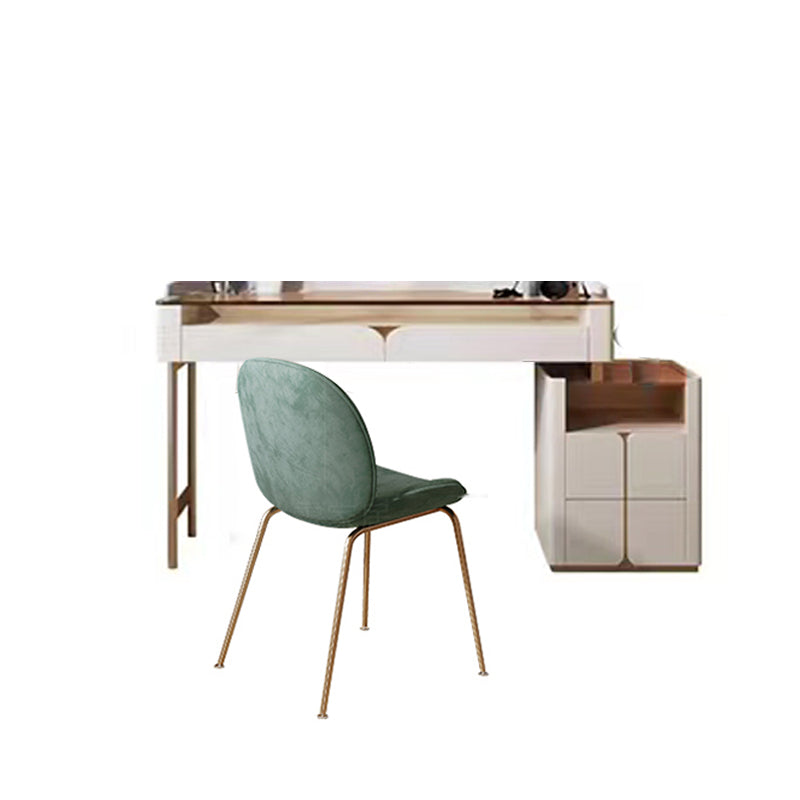 Glass Top Makeup Vanity Desk Storage Box Makeup Vanity Set with Drawer Makeup Vanity & Stools 39.4"L x 16.5"W x 30.3"H Cabinet Included Clearhalo 'Bedroom Furniture' 'furn' 'furn_makeup_vanities' 'Furniture' 'Makeup Vanities' 'makeup_vanities' 7186830