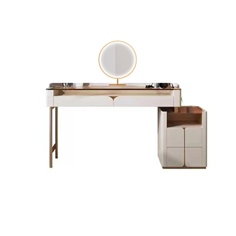 Glass Top Makeup Vanity Desk Storage Box Makeup Vanity Set with Drawer Makeup Vanity & Mirror 39.4"L x 16.5"W x 30.3"H Cabinet Included Clearhalo 'Bedroom Furniture' 'furn' 'furn_makeup_vanities' 'Furniture' 'Makeup Vanities' 'makeup_vanities' 7186833