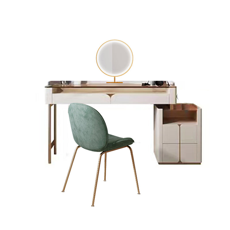 Glass Top Makeup Vanity Desk Storage Box Makeup Vanity Set with Drawer Makeup Vanity & Mirror & Stools 39.4"L x 16.5"W x 30.3"H Cabinet Included Clearhalo 'Bedroom Furniture' 'furn' 'furn_makeup_vanities' 'Furniture' 'Makeup Vanities' 'makeup_vanities' 7186834