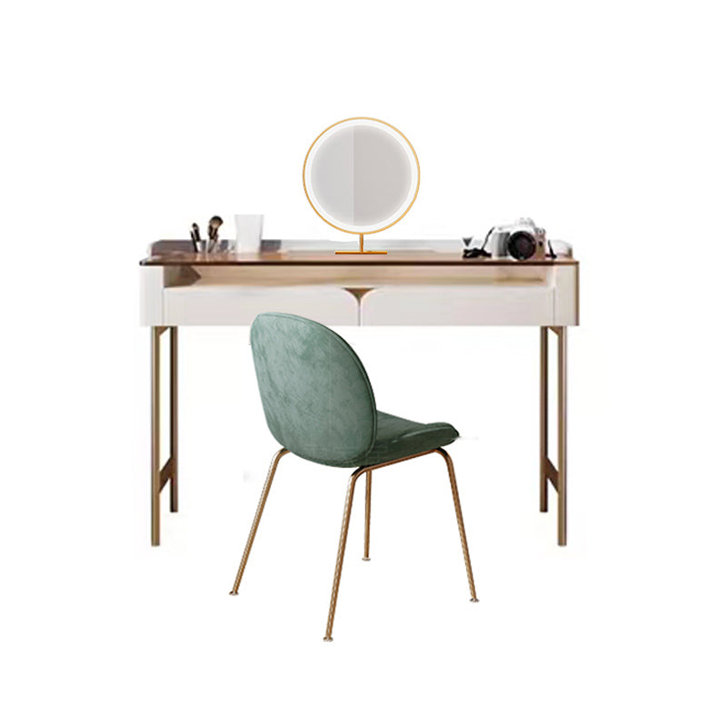 Glass Top Makeup Vanity Desk Storage Box Makeup Vanity Set with Drawer Makeup Vanity & Mirror & Stools 31.5"L x 16.5"W x 30.3"H Cabinet Not Included Clearhalo 'Bedroom Furniture' 'furn' 'furn_makeup_vanities' 'Furniture' 'Makeup Vanities' 'makeup_vanities' 7186838