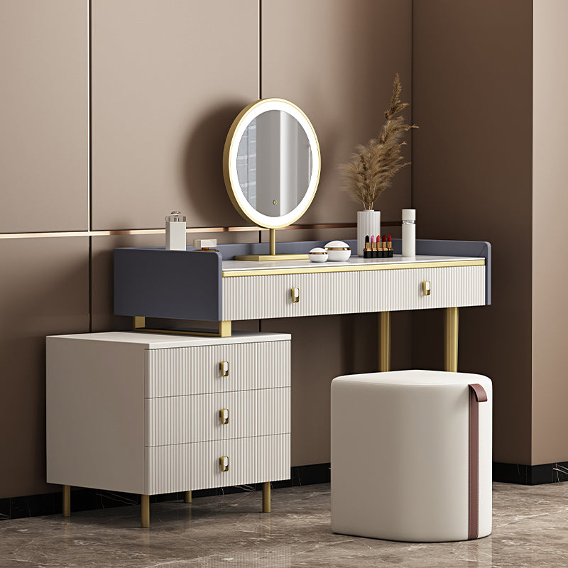 5 cassetti Vanity da tavolo da trucco in pietra per donne, 17,12 "d x 30.31" H, bianco/blu