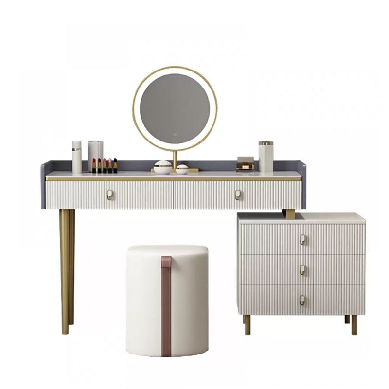 5 cassetti Vanity da tavolo da trucco in pietra per donne, 17,12 "d x 30.31" H, bianco/blu