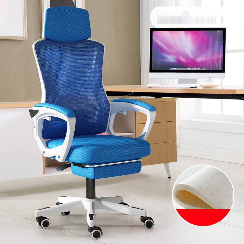 Modern Slide Office Chair Adjustable Seat Height Chair with Breathable Back White-Blue 1 Piece Tilt Unavailable Clearhalo 'furn' 'furn_office_chair' 'Furniture' 'Office Chairs' 'Office Furniture' 'office_chair' 7189479