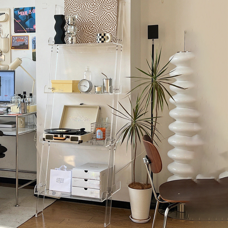 Bibliothèque acrylique à échelle de bibliothèque ouverte contemporaine avec étagères avec étagères