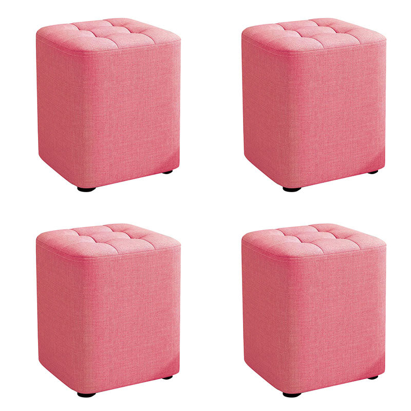 Modern Pouf Ottoman Cotton Upholstered Tufted Solid Color Square Ottoman Pink 4 Piece Set Clearhalo 'furn' 'furn_ottomans_poufs' 'Furniture' 'Living Room Furniture' 'Ottomans & Poufs' 'ottomans_poufs' 7191183