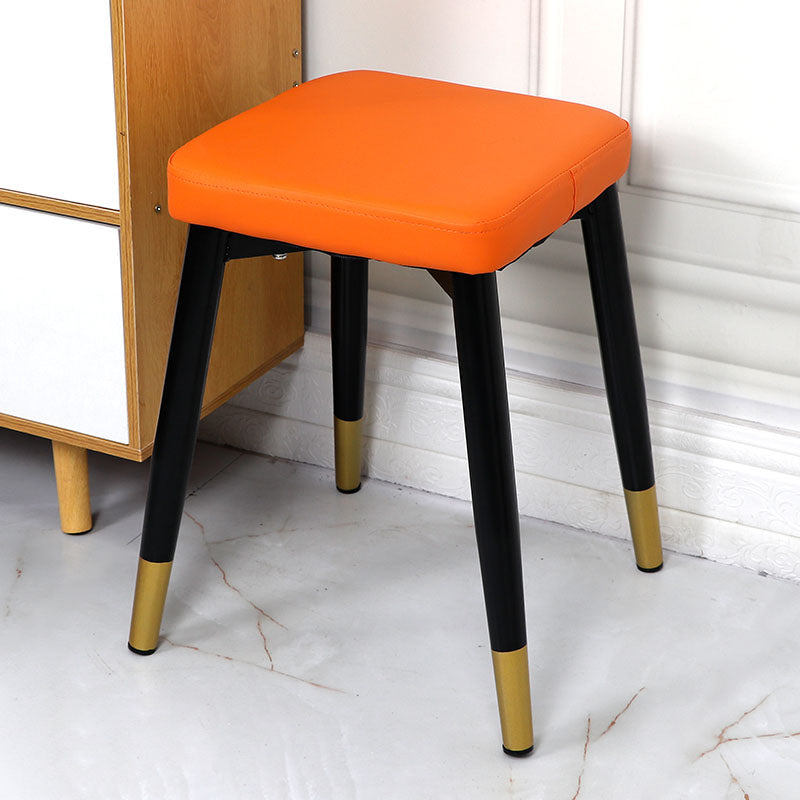 Glam Ottoman Faux Leather Solid Color Square Ottoman with Metal Legs