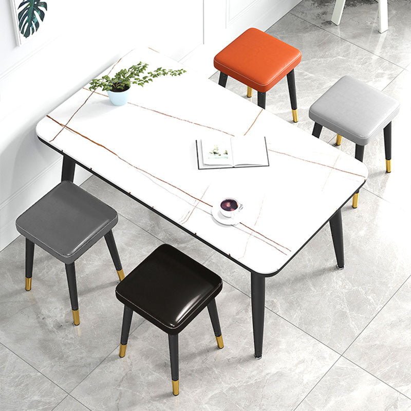 Glam Ottoman Faux Leather Solid Color Square Ottoman with Metal Legs