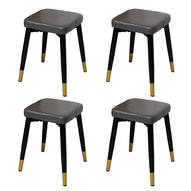 Glam Ottoman Faux Leather Solid Color Square Ottoman with Metal Legs