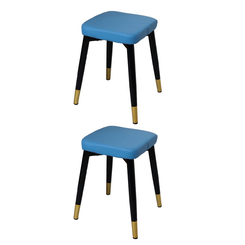 Glam Ottoman Faux Leather Solid Color Square Ottoman with Metal Legs