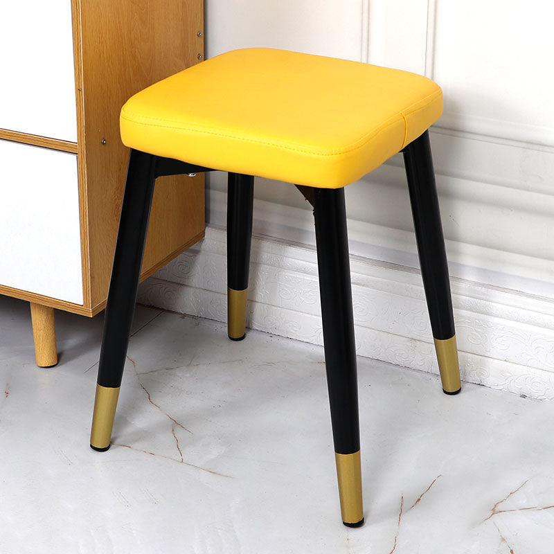 Glam Ottoman Faux Leather Solid Color Square Ottoman with Metal Legs