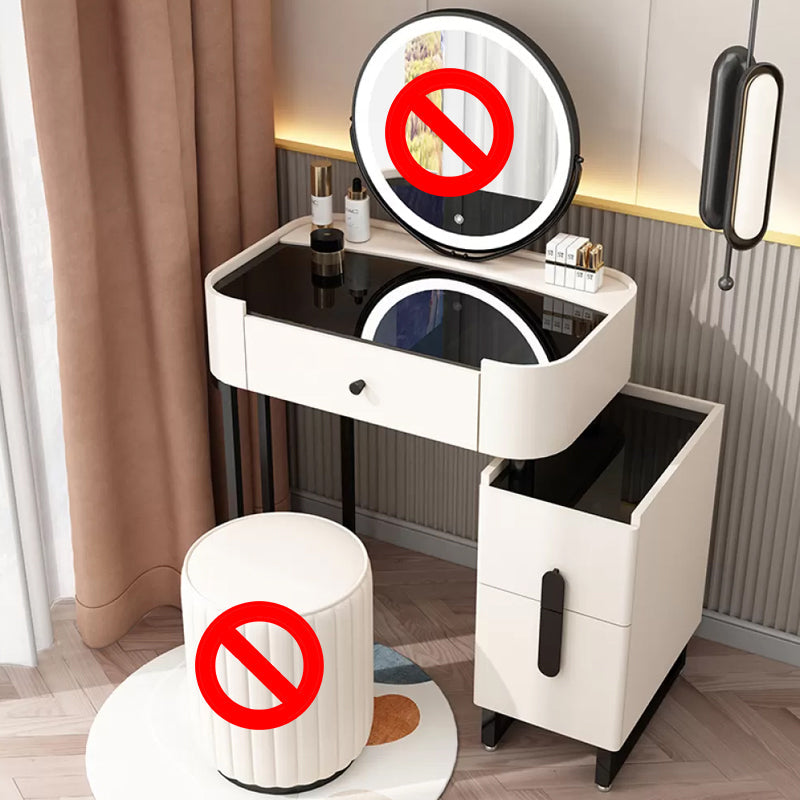 Copeador de maquillaje de cuero moderno de tocador moderno de mediados de siglo con espejo y taburetes