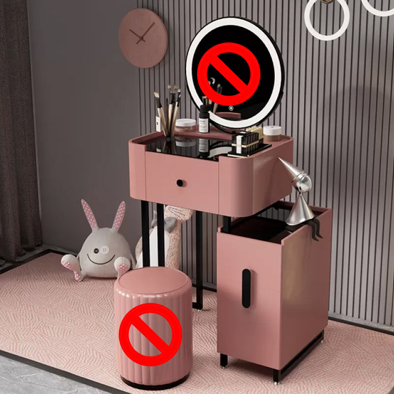 Copeador de maquillaje de cuero moderno de tocador moderno de mediados de siglo con espejo y taburetes