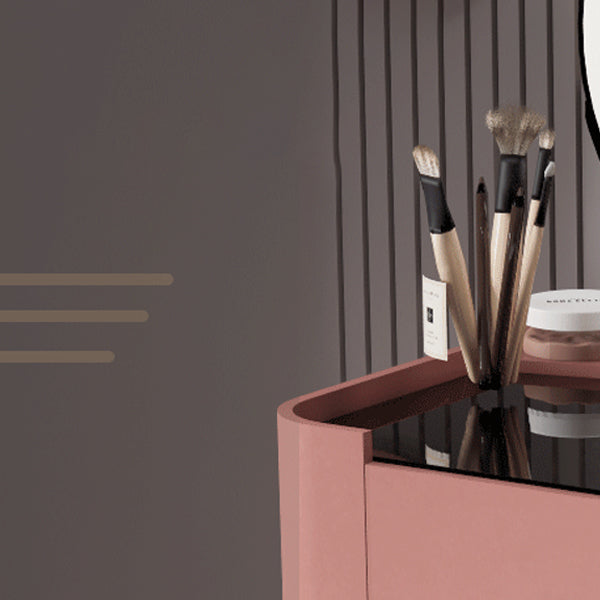 Copeador de maquillaje de cuero moderno de tocador moderno de mediados de siglo con espejo y taburetes