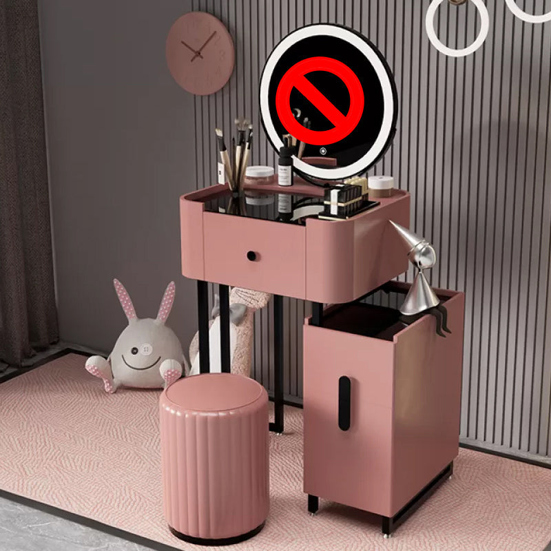 Copeador de maquillaje de cuero moderno de tocador moderno de mediados de siglo con espejo y taburetes