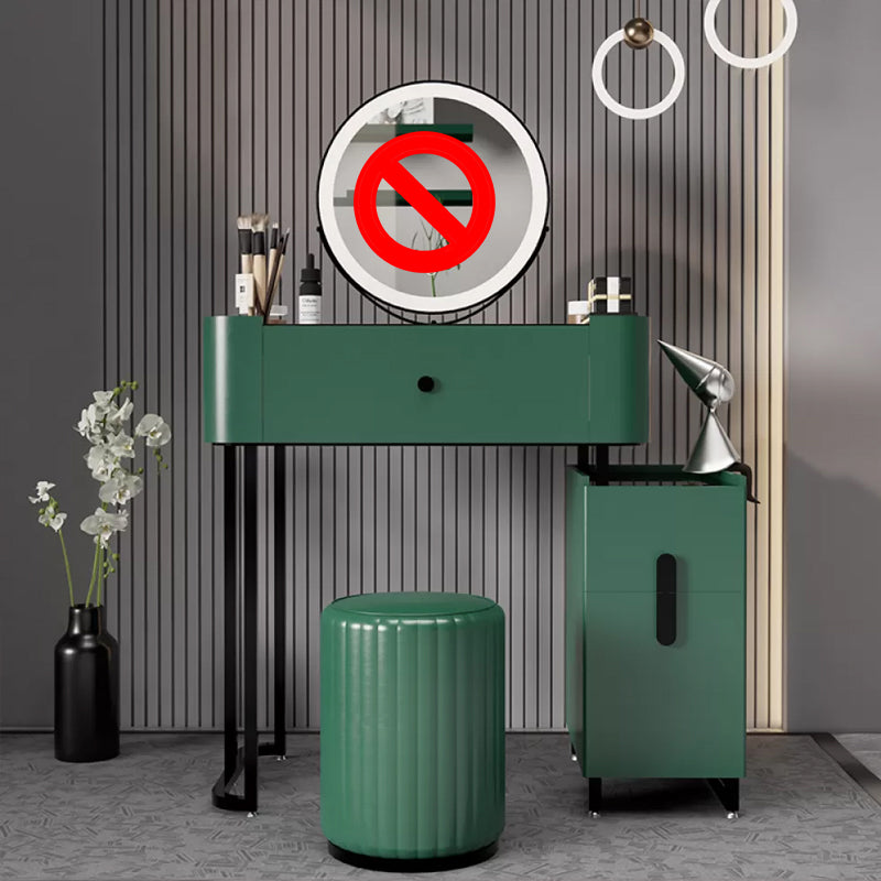 Copeador de maquillaje de cuero moderno de tocador moderno de mediados de siglo con espejo y taburetes