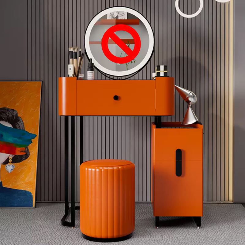 Copeador de maquillaje de cuero moderno de tocador moderno de mediados de siglo con espejo y taburetes