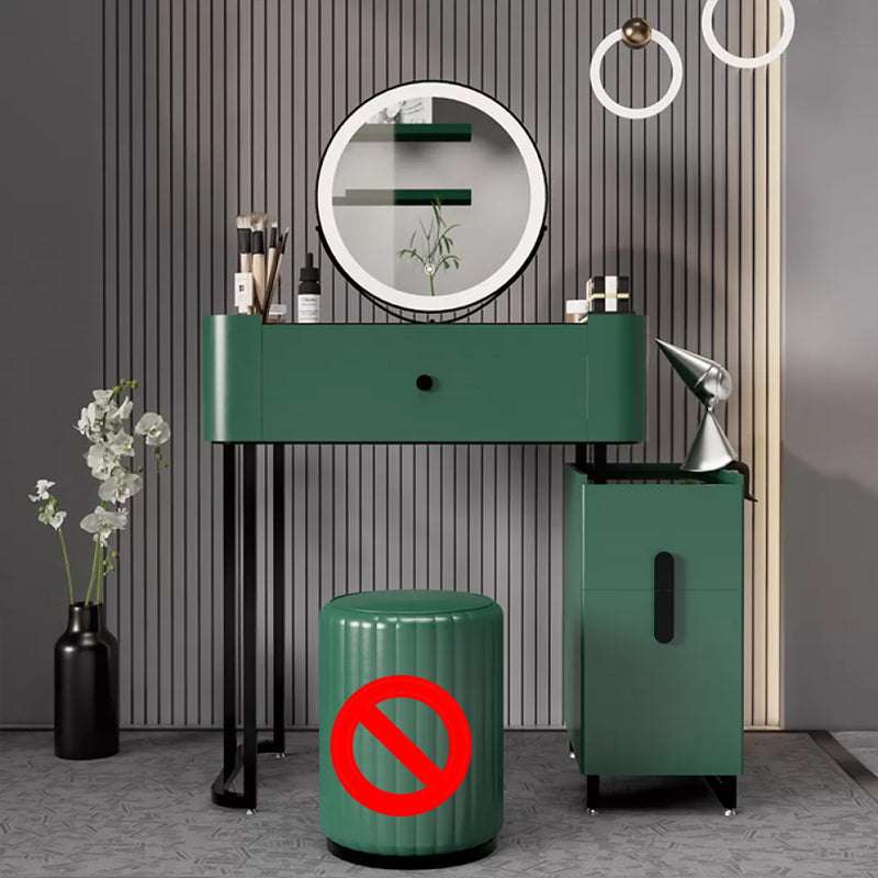 Copeador de maquillaje de cuero moderno de tocador moderno de mediados de siglo con espejo y taburetes