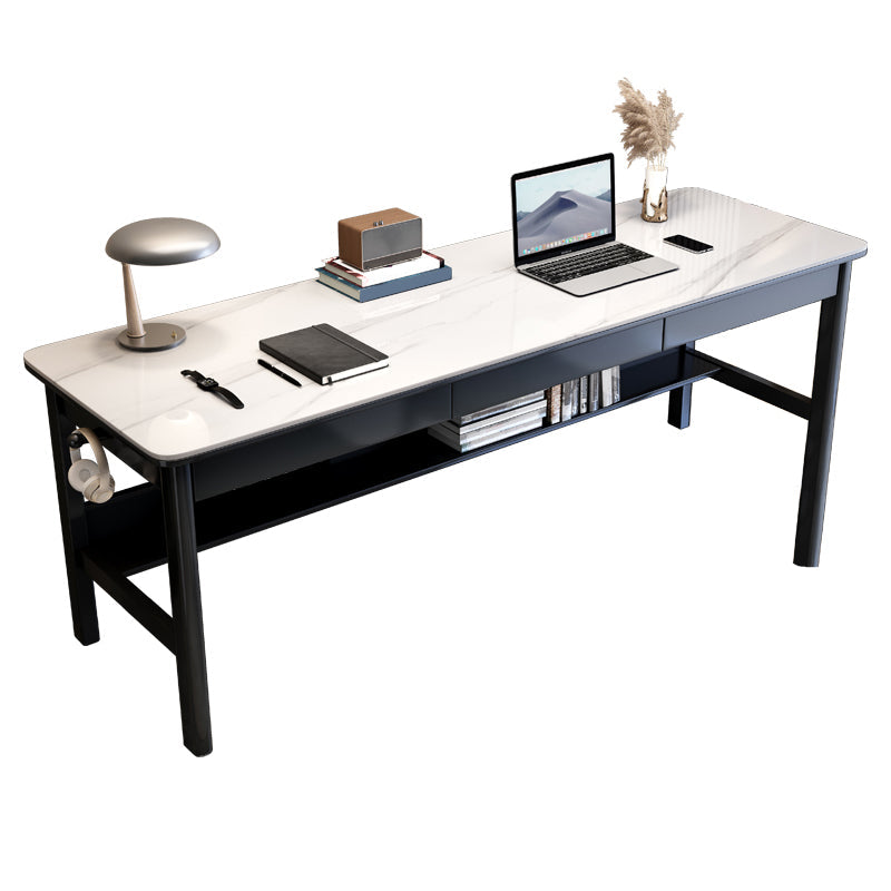 Rectangular Shaped Stone Office Desk 4 Legs Writing Desk for Home Black Clearhalo 'furn' 'furn_office_desk' 'Furniture' 'Office Desks' 'Office Furniture' 'office_desk' 7192985