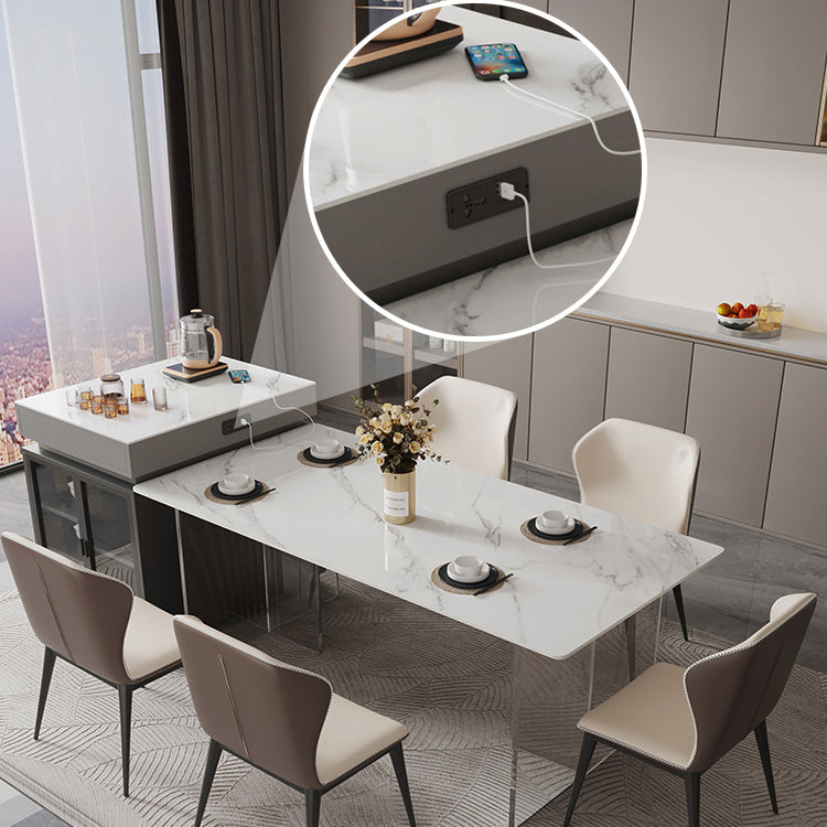 Tavolo da pranzo in pietra sinterizzata Tavolo da pranzo rettangolare con base in acrilico per sala da pranzo