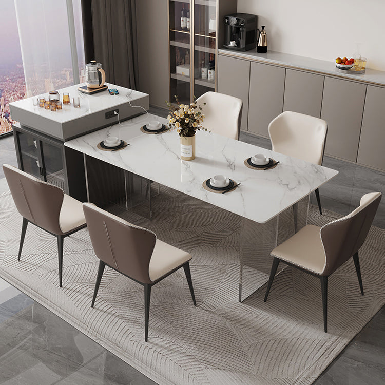 Tavolo da pranzo in pietra sinterizzata Tavolo da pranzo rettangolare con base in acrilico per sala da pranzo