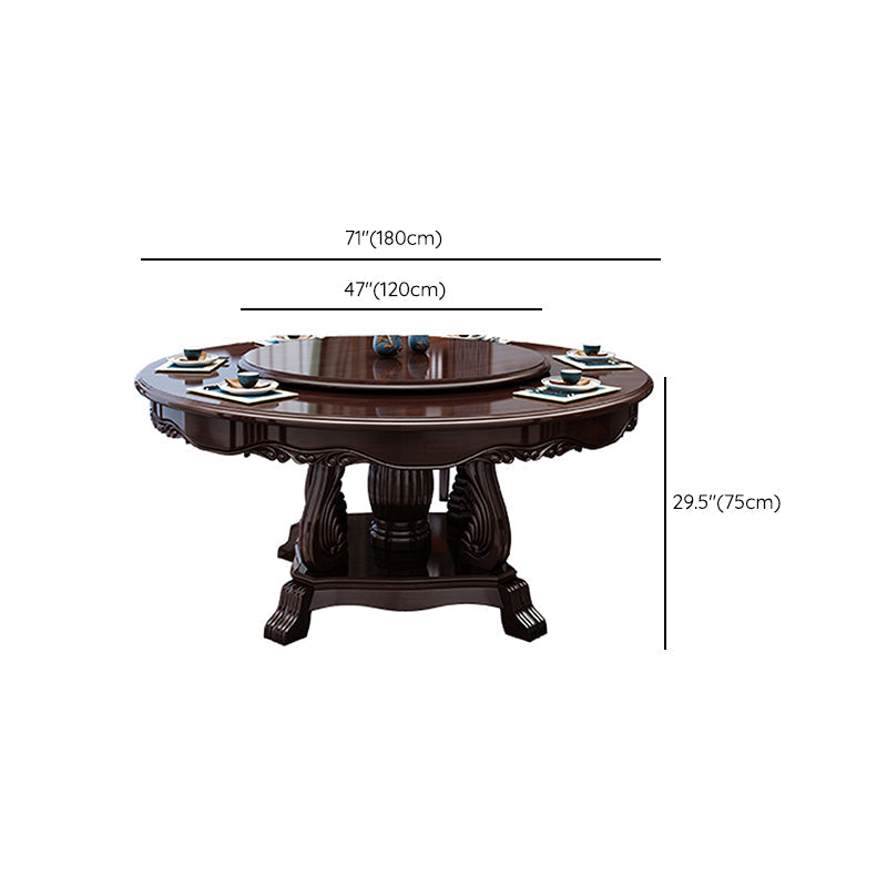 Glossy Brown Wood Dinette Table with Pedestal Traditional Round Dining Table