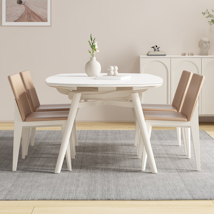 White Drop-Leaf Dining Table Round Sintered Stone Dinner Table for Dining Room Clearhalo 'Dining Tables & Seating' 'Dining Tables' 'dining_table' 'furn' 'furn_dining_table' 'Furniture' 'Kitchen & Dining Furniture' 7193297