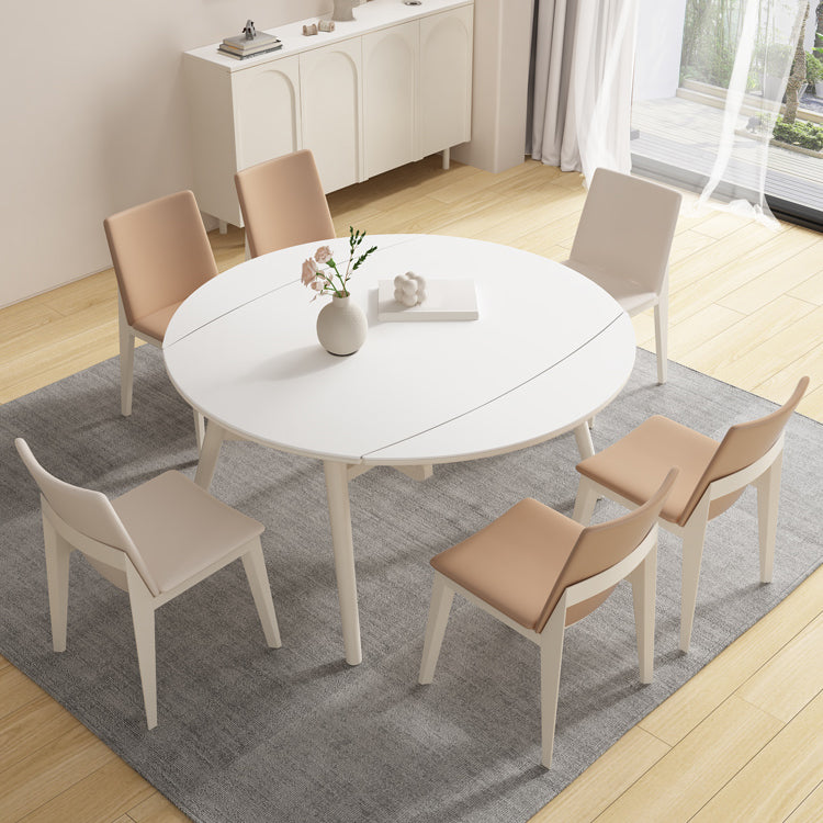 White Drop-Leaf Dining Table Round Sintered Stone Dinner Table for Dining Room Clearhalo 'Dining Tables & Seating' 'Dining Tables' 'dining_table' 'furn' 'furn_dining_table' 'Furniture' 'Kitchen & Dining Furniture' 7193298