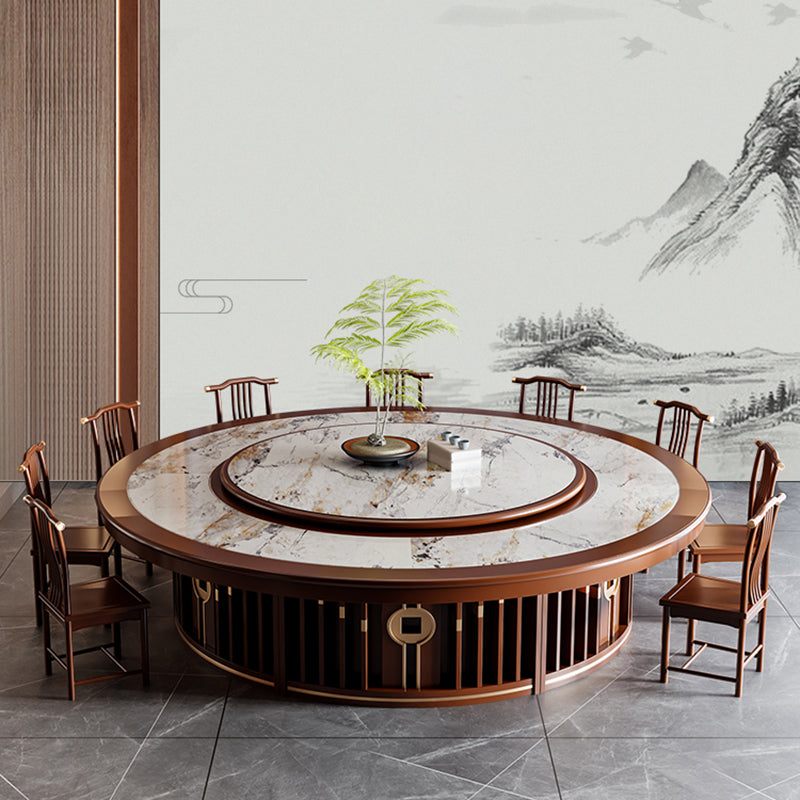 Round Tradition Dining Table for Home Stone Top Dinette Table with Rubberwood Base Clearhalo 'Dining Tables & Seating' 'Dining Tables' 'dining_table' 'furn' 'furn_dining_table' 'Furniture' 'Kitchen & Dining Furniture' 7193357