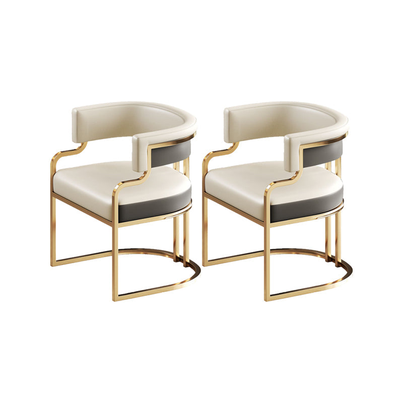 Faux Leather Dining Chairs Glam Style Open Back Armless Chair for Dining Room Beige Gray 2 Piece Set Clearhalo 'Dining Chairs' 'Dining Tables & Seating' 'dining_chair' 'furn' 'furn_dining_chair' 'Furniture' 'Kitchen & Dining Furniture' 7193496