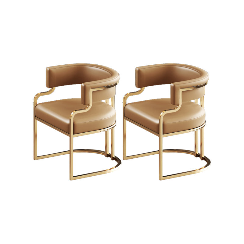 Faux Leather Dining Chairs Glam Style Open Back Armless Chair for Dining Room Light Brown 2 Piece Set Clearhalo 'Dining Chairs' 'Dining Tables & Seating' 'dining_chair' 'furn' 'furn_dining_chair' 'Furniture' 'Kitchen & Dining Furniture' 7193506